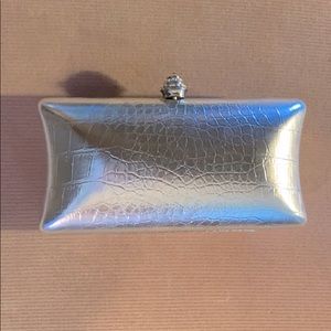 St. John Silver Metallic Clutch